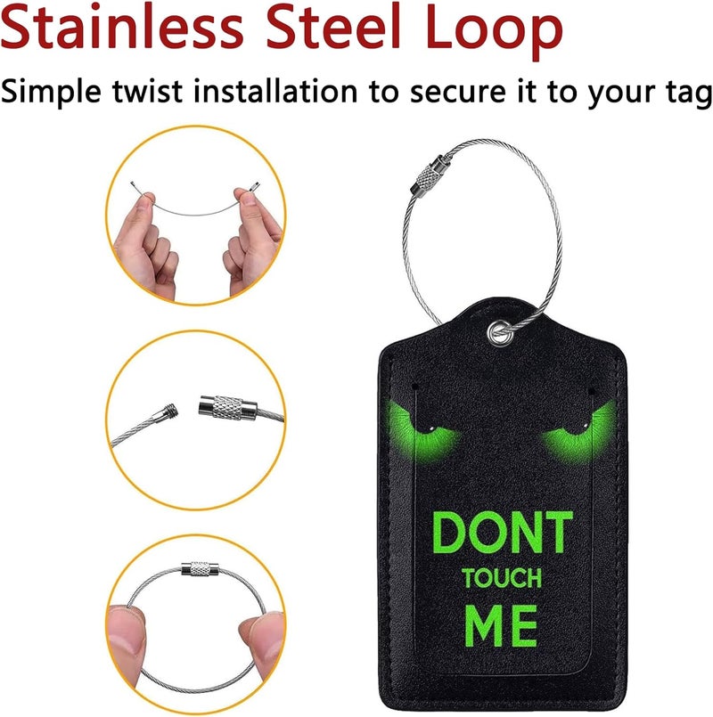 GACCAP 2 Pack Luggage Tags for Suitcase, Privacy Cover ID Label with Stainless Steel and Address Card for Travel Bag Backpack Cruise Ship Essentials Tag Boys Girls Kids - Funny Dont Touch Me - Image 2
